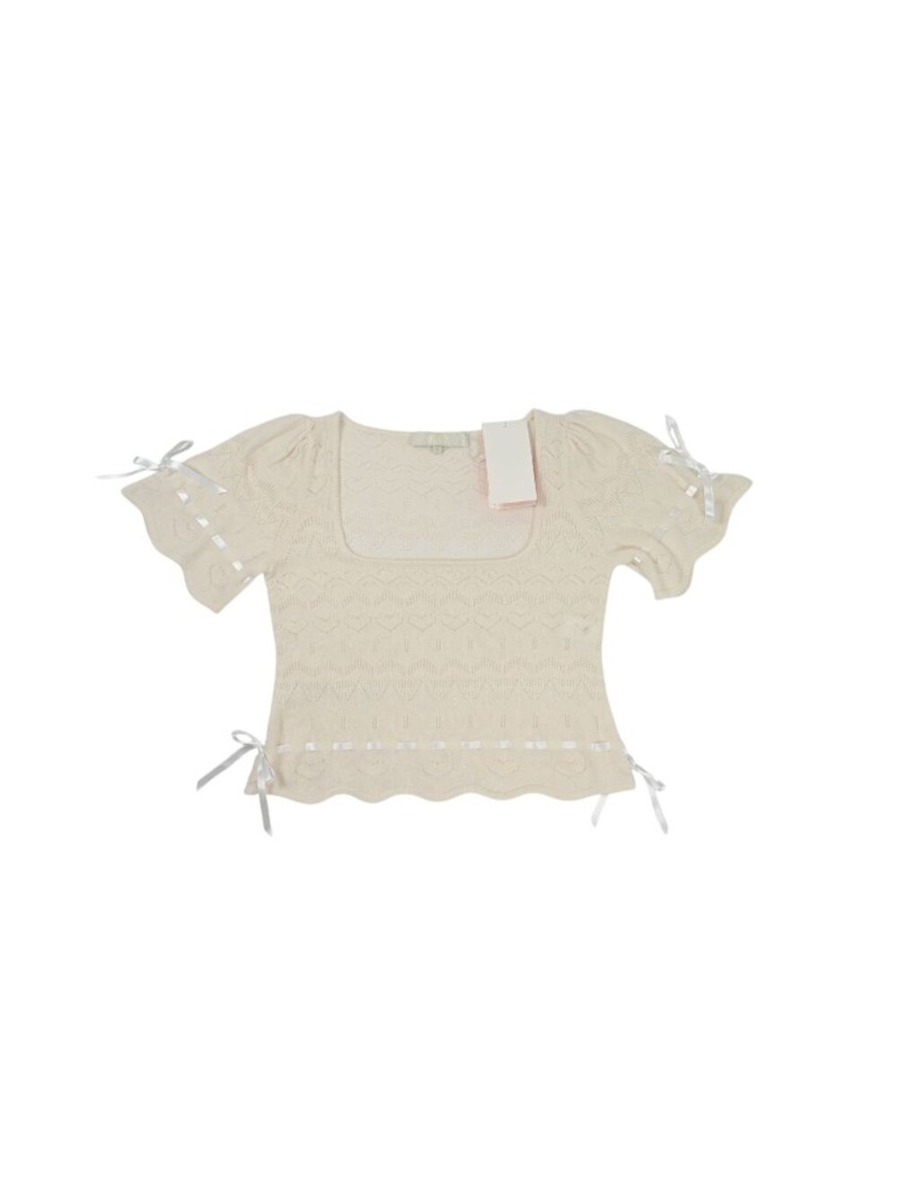 honor Cashmere Heart Knit Top in Cream
